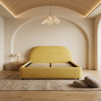 Cadre de lit en tissu capitonné de luxe moderne avec tête de lit incurvée et fine, meubles de chambre à coucher, lit plateforme king size