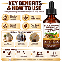 Gouttes Botaniques Premium de Noyer Noir, Absinthe, Graine de Citrouille et Clou de Girofle pour l'Équilibre Intestinal et le Bien-être – Formule Personnalisée, Fabrication sous Contrat