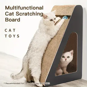 PETCHEER Gratte-chat extra large en papier ondulé et résistant à l'usure, griffe verticale triangulaire avec boules jouets