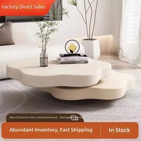 Table basse ovale simple et moderne en bois massif crème, écologique, rotative et extensible pour salon