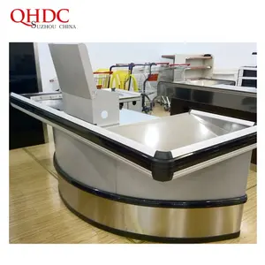 Super Market Cash Counter Table Cashier Counter Desk Fast Checkout Counter 1 Supermarket 2 Stores With Conveyor Belt Design EC