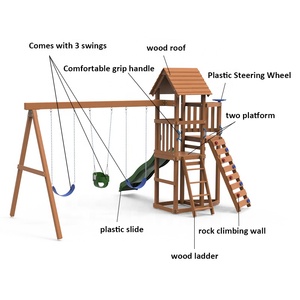 Parc de jardin d'école d'arrière-cour d'enfants équipement de terrain de jeu extérieur public commercial toboggan balançoire en bois - Product Image 3