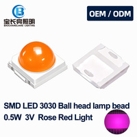 LED SMD 3030 rouge rose à lentille dôme 0,5W, encapsulée, angle de vision de 120 degrés, perle de lampe fluorescente