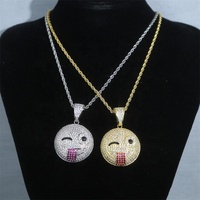 Collier en Zircon glacé personnalisé pour homme et femme, bijoux mignons, pendentifs en forme de cœur, d'étoile, de sourire et de visage