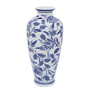 Vaso in Ceramica Blu e Bianco con Motivo Floreale, Decorazione Elegante per Tavolo in Stile Chinoiserie - Product Image 1