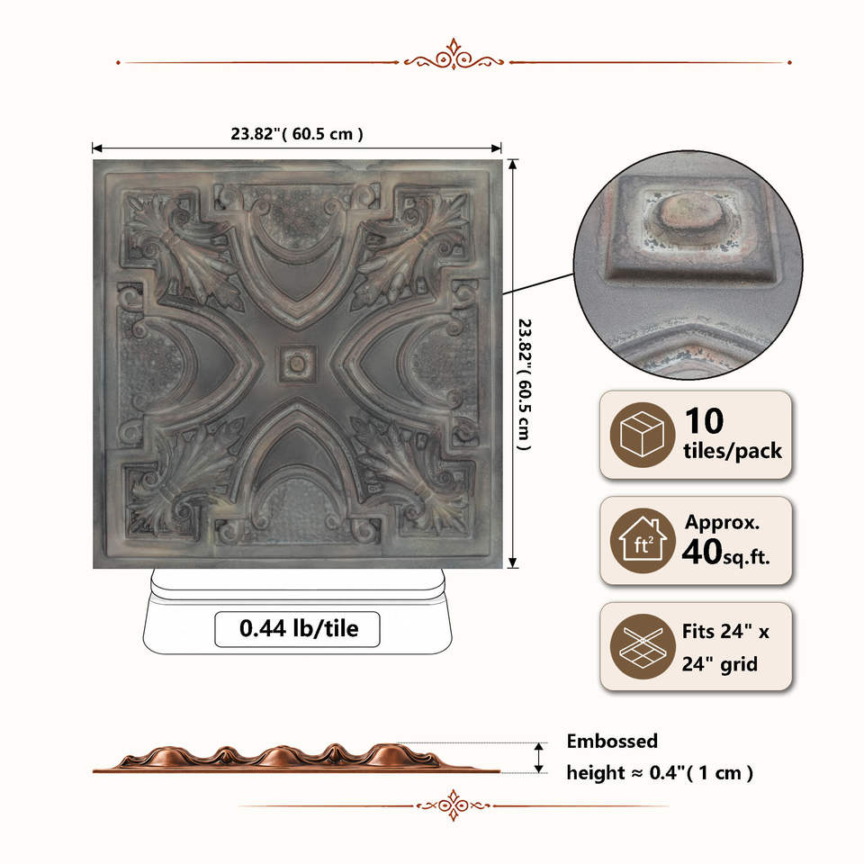 PAINTSDECOR Decorative PVC Ceiling Tiles 2x2 ft Faux Tin Embossed ...