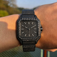 Montres automatiques personnalisées de luxe pour hommes, serties de moissanite noire VVS, de haute qualité, cadran carré de 40 mm, verre saphir