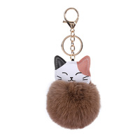 Porte-clés en fausse fourrure de lapin doux et mignon en cuir PU avec pompon en forme de boule de poils porte-clés pour femmes sac porte-clés de voiture pendentif