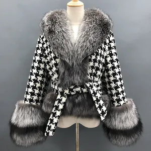 Зимняя одежда для женщин, модное классическое короткое приталенное кашемировое Женское шерстяное пальто с воротником из натурального Лисьего меха