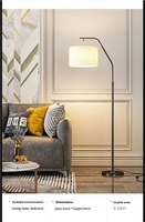 Lampe sur pied contemporaine en acier inoxydable avec abat-jour en tissu, LED dimmable personnalisable E26, télécommande, CRI élevé 90, 3000-5000K, élégante