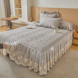 Juego de Cubrecama Bordado con Volantes de Encaje, Cubrecama Acolchado, Decoración de <span class=keywords><strong>Cama</strong></span> de Lujo, Suave y Elegante, Estilo Princesa - Product Image 5