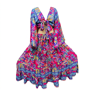 Nuevo Conjunto de Vestido Tradicional Indio Boho de Seda/Algodón hasta la Rodilla, Transpirable, para Mujer, Tallas Grandes, Camisa Floral Informal, Ropa de Boda - Product Image 1