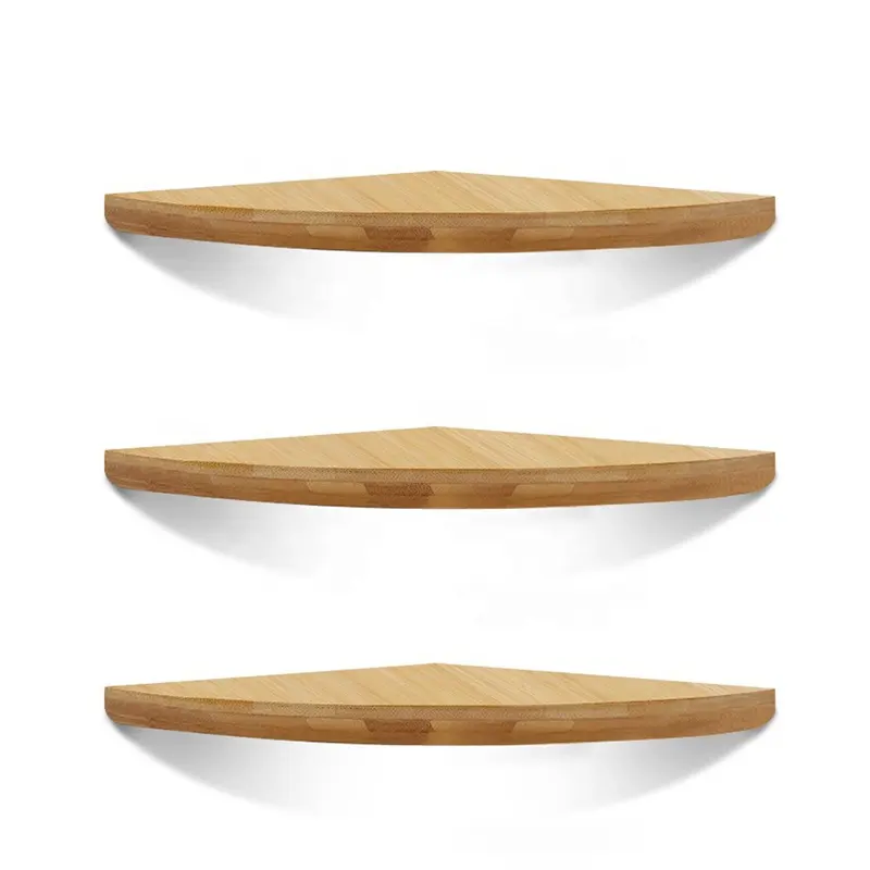 wood Corner Shelves Set of 3 Wall Mount Floating Shelf Round Edging Bamboo Storage corner floating wooden