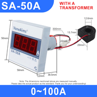SA-50 Digital Display AC Ammeter 22mm Diameter instalasi 0-100A rentang persegi 500V meteran voltase kategori produk
