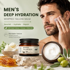 Baume hydratant au suif de bœuf fouetté pour hommes, issu de bœufs nourris à l'herbe, pour une texture de peau confortable et une hydratation intense des peaux sèches masculines. - Product Image 1