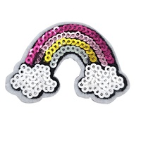 Patchs thermocollants en chenille à broderie de paillettes pour filles, motif arc-en-ciel, accessoires mignons pour vêtements, chapeaux et jeans