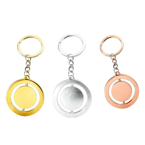Logo personnalisé porte-clés en métal rotatif plaqué or rond tendance Prévention de la rouille vierge Mini porte-clés durables imprimés élégants - Product Image 2