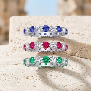 <span class=keywords><strong>Bague</strong></span> Éternité Empilable en Argent avec Multiples Pierres Précieuses Synthétiques Scintillantes (<span class=keywords><strong>Saphir</strong></span>, Rubis, Émeraude, Moissanite) 0,1 ct 3 mm - Product Image 2