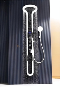 Grifos termostáticos negros mate Montaje en pared Panel de <span class=keywords><strong>ducha</strong></span> de lluvia Función de pausa para hoteles suaves Villas Apartamentos Hecho Latón duradero - Product Image 5
