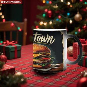 Tasse Magique Noire Givrée 11oz en Céramique Thermosensible pour Sublimation – Meilleur Design Burger de la Ville - Product Image 5