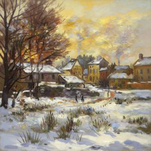 B&C ART Dipinto a Olio Impressionista di Claude Monet Personalizzato e Dipinto a Mano, Ecologico, su Tela, Paesaggio Invernale con Tramonto e Neve - Product Image 4