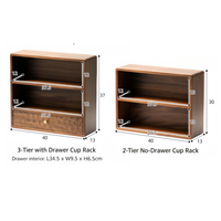 Meuble de rangement en bois massif pour tasses à café, double niveau, avec tiroir, pour la maison, la cuisine et le café-bar - Vente en gros usine
