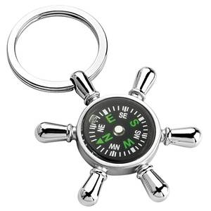 Mini boussole de poche en métal durable avec design de roue de bateau pour la navigation, l'escalade, la randonnée et le camping - Product Image 2