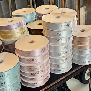 Wholesale Custom Gold <b>Ribbon</b> Polyester Logo Screen Print Roll 1 Roll Gold Silver Foil Hot Stamp for Gift Box Packaging <b>Wedding</b> - Product Image 6