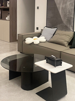 Ensemble de tables basses contemporaines en verre, style italien, couleur crème, pour petit appartement, salon