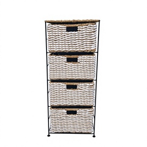 Armoire de rangement moderne en rotin écologique à 4 tiroirs pour salon, design minimaliste, application pour espaces étroits - Product Image 1