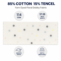 Tissu floral Dobby teint en fil 85% coton 15% tissé, 114 g/m², 57/58 pouces, motif fleurs minuscules multicolores texturées pour robes, literie bébé, garçons
