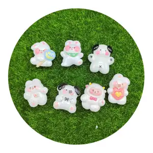 Karikatür ayı tavşan reçine düz geri Cabochon Kawaii hayvan minyatür Scrapbooking Craft dekorasyon saç fiyonkları aksesuarları DIY