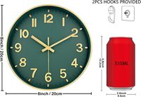 Jam Dinding Modern dengan Jarum Penunjuk Waktu dan Mesin Quartz Senyap - Warna Hijau untuk Kamar Tidur, Ruang Tamu, Kantor Rumah, Dapur, Bersertifikasi CE RoHS
