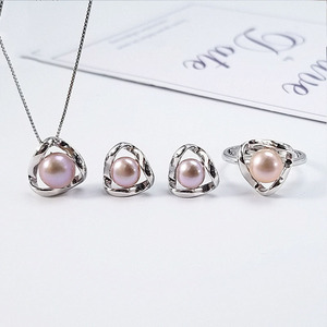 Groothandel Vrouwen Zoetwater Parel Ketting Mode Sieraden Kettingen Hanger Oorknopjes 925 Sterling Zilveren Parel Sieraden Set - Product Image 1