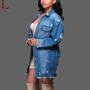 Chaqueta vaquera de mujer con agujeros para otoño/invierno 2020, estilo boyfriend, holgada, de manga larga, tallas grandes - Product Image 1