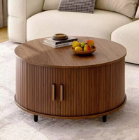 Table basse ronde moderne en bois avec porte coulissante de rangement, en noyer, pour salon, vente en gros pour appartement et hôtel