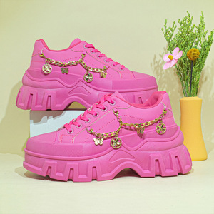 Zapatillas deportivas casuales de plataforma para mujer, talla grande, color rosa, transpirables, con cadena de mariposa, a la moda y cómodas para primavera. - Product Image 4