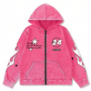 Vente en gros de sweats à capuche pour hommes de haute qualité, épais 500 g/m², en molleton bouclette vintage vieilli, coupe oversize, zippés, courts et délavés à l'acide - Product Image 4