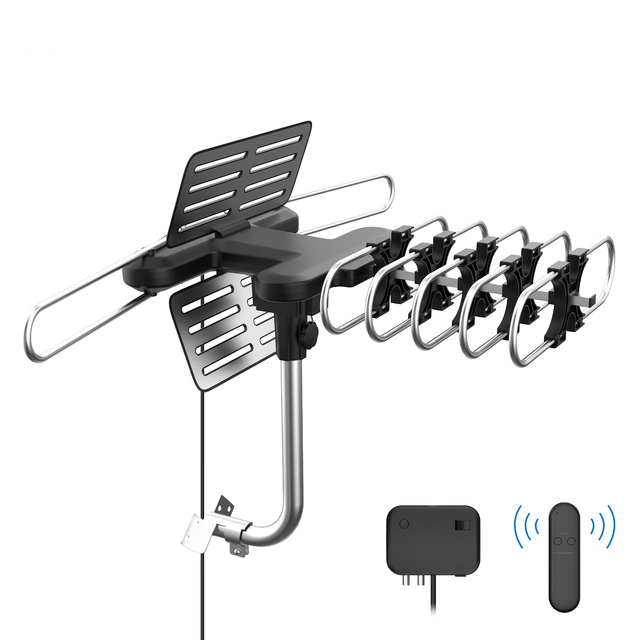 Remote Controlled Amplified VHF UHF Outdoor HDTV TV Antenna 360 Rotation