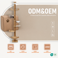 Arbre à chat du sol au plafond 2,8-3m réglable avec corde en sisal, capsule spatiale 30cm, hamac en peluche PV, contreplaqué et acrylique – Vente en gros