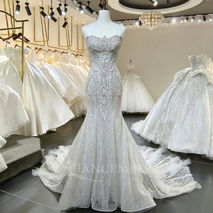 Xs282 Ivory Sweetheart Long Sleeve Beaded Appliques Modern Ball Gown <b>Wedding</b> Dress Sparkly Chapel Train Bridal for - Product Image 6