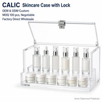 Vitrine de présentation rectangulaire moderne en acrylique Calic avec serrure, boîte de comptoir transparente à couvercle rabattable pour sérum et crème, vente au détail, taille personnalisée, OEM