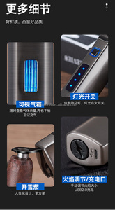 Briquet à cigare droit à 3 jets en métal avec fenêtre transparente pour le niveau de gaz, rechargeable au butane, torche coupe-vent pour cadeaux promotionnels - Product Image 5