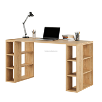 Table d'ordinateur en bois nordique avec 6 étagères de rangement, design convertible multifonctionnel et peu encombrant, 140x60x75cm, pour salon ou bureau