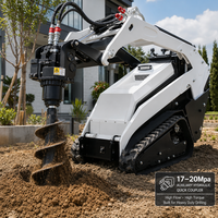 Mini-chargeuse compacte sur chenilles robuste avec commande hydraulique par joystick, console numérique, 20 MPa, triple coupleur, et benne basculante sur chenilles