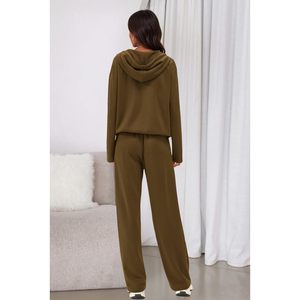 Conjunto Deportivo de 2 Piezas para Mujer, Sudadera Holgada con Cuello en V, Pantalones Deportivos Anchos de Felpa, Conjunto Informal para Otoño - Product Image 5