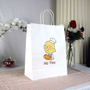 Sacs en papier kraft avec poignées, personnalisés avec logo, écologiques, recyclés, bruns et blancs, pour cadeaux alimentaires, emballages d'achats - Product Image 5