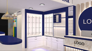 ตู้โชว์แว่นกันแดดแบบเข้าถึงได้รวดเร็ว สำหรับร้านแฟชั่นด่วน พร้อมไฟ LED ตู้โชว์แบบเกาะกลางพร้อมชั้นวางกระจกและตู้เก็บด้านหลัง - Product Image 5