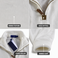 Pull-over homme personnalisé en molleton de coton côtelé épais 400 GSM, col montant zippé, coupe ajustée, style urbain chic décontracté