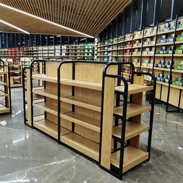 Liquor Store fashionable wooden grocery Supermarket Store Shelves household shop display racks